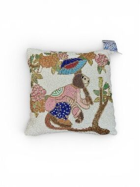 NWT India World Traveler‎ Collection Beaded Monkey Pillow Viral Decor